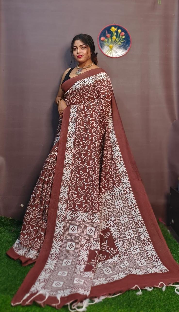 Rani Pink Block Print Saree - Image 8