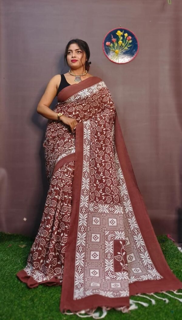 Rani Pink Block Print Saree - Image 9