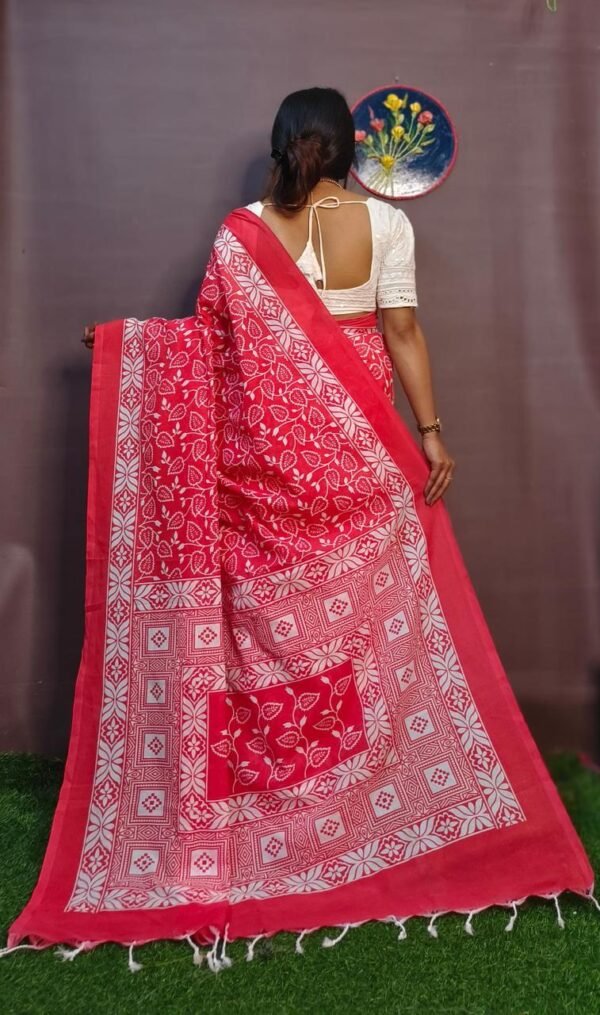 Rani Pink Block Print Saree - Image 11