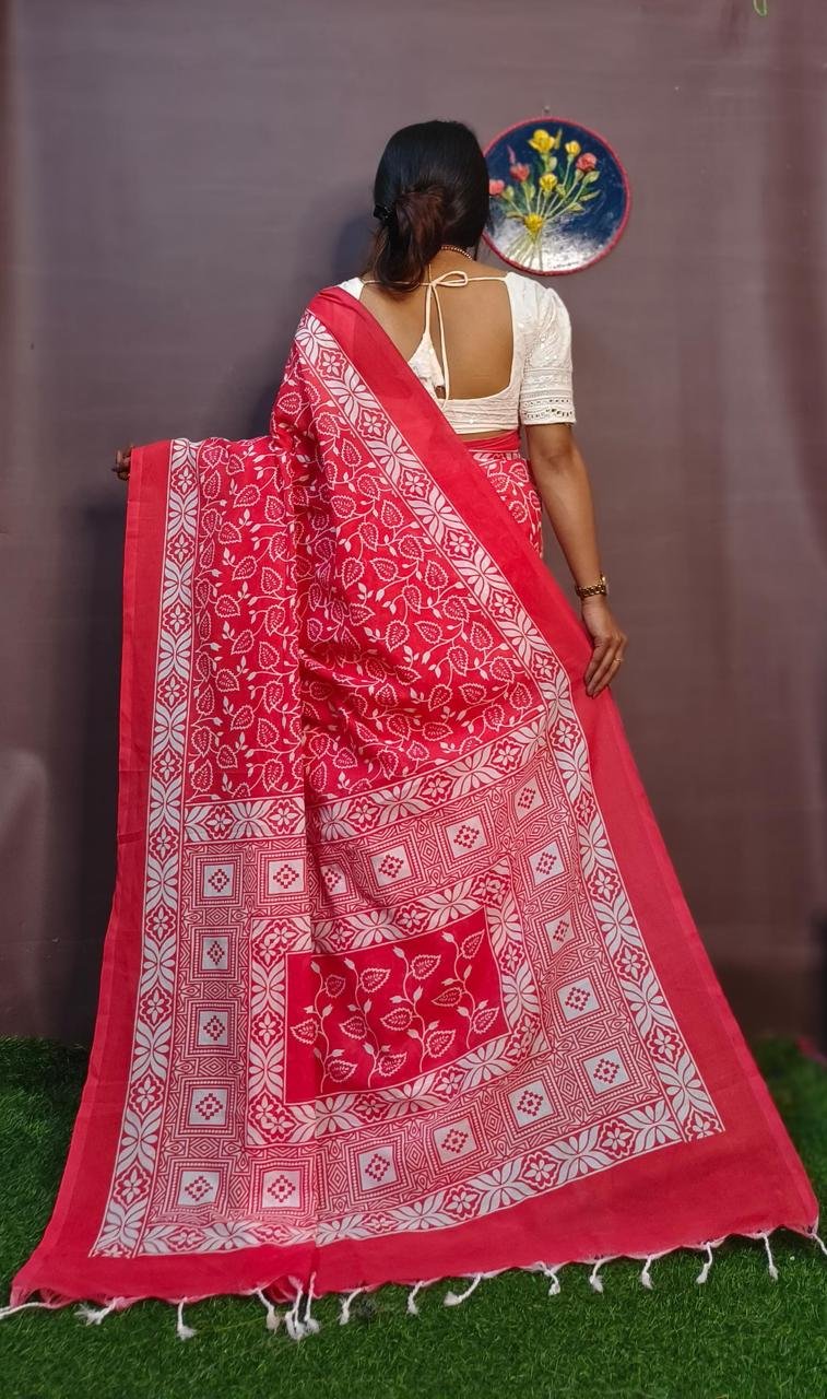 Rani Pink Block Print Saree - Image 11
