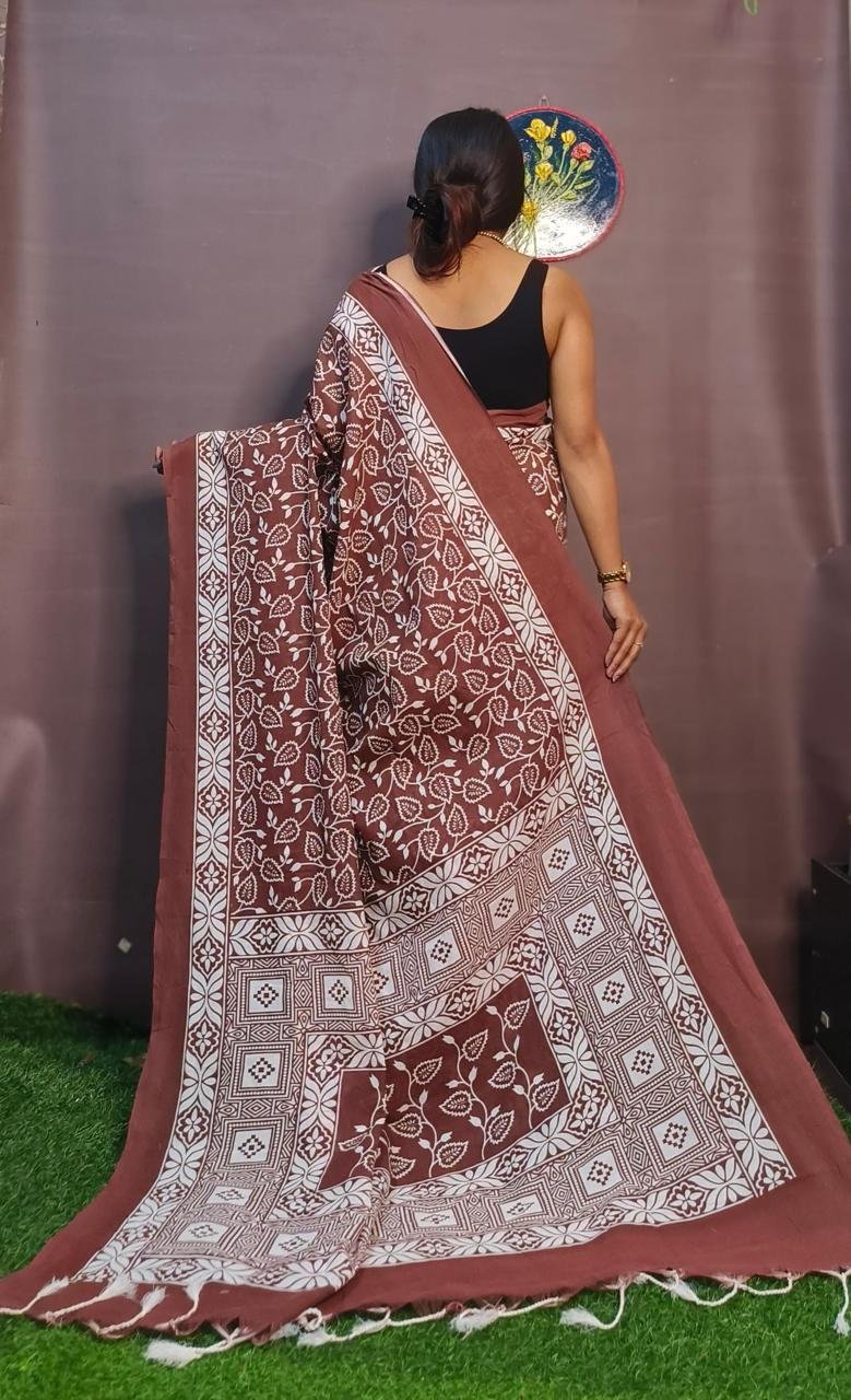 Rani Pink Block Print Saree - Image 5