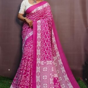 Rani Pink Block Print Saree