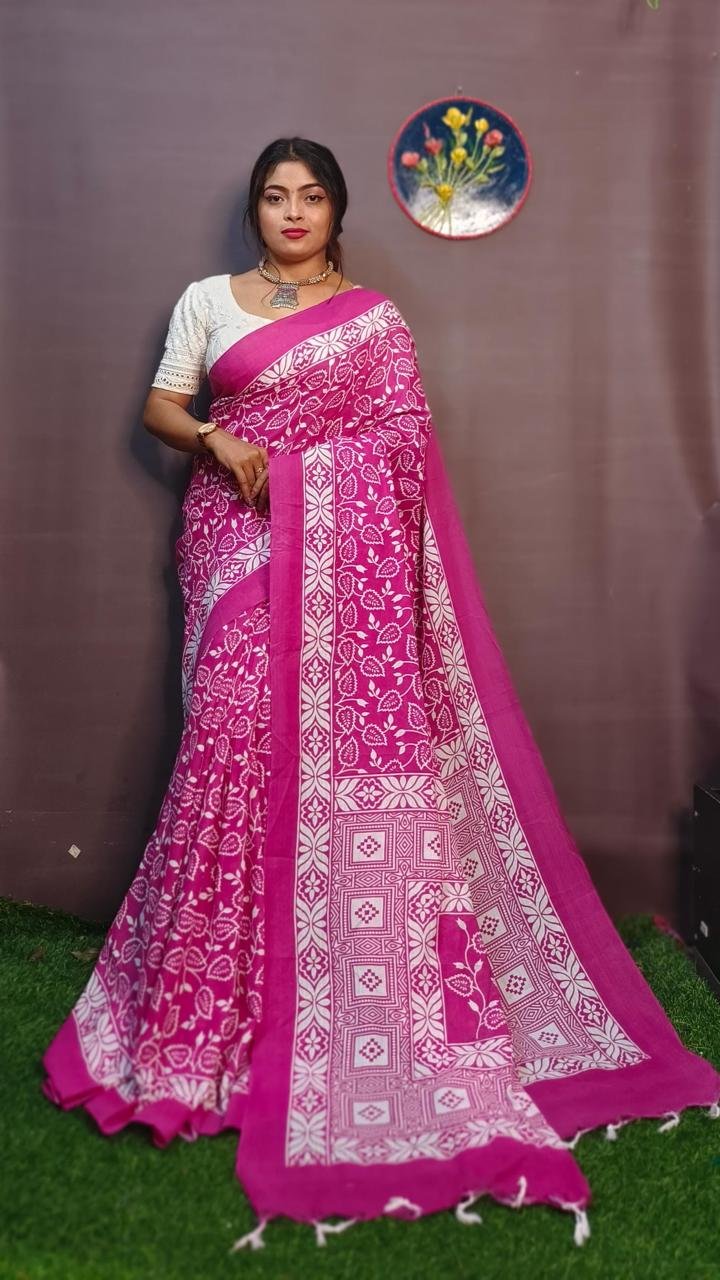 Rani Pink Block Print Saree