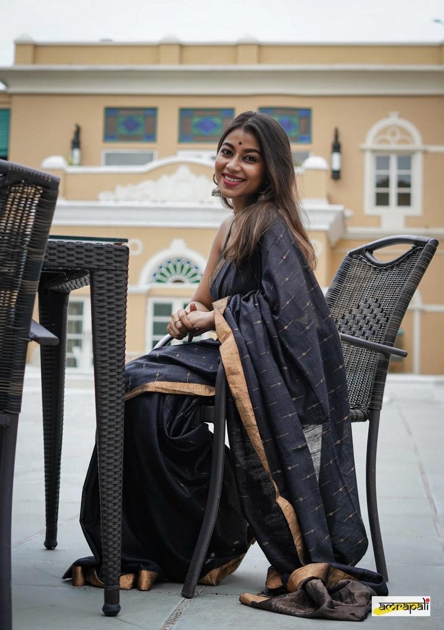 Midnight Grace Pinstripe Saree - Image 5